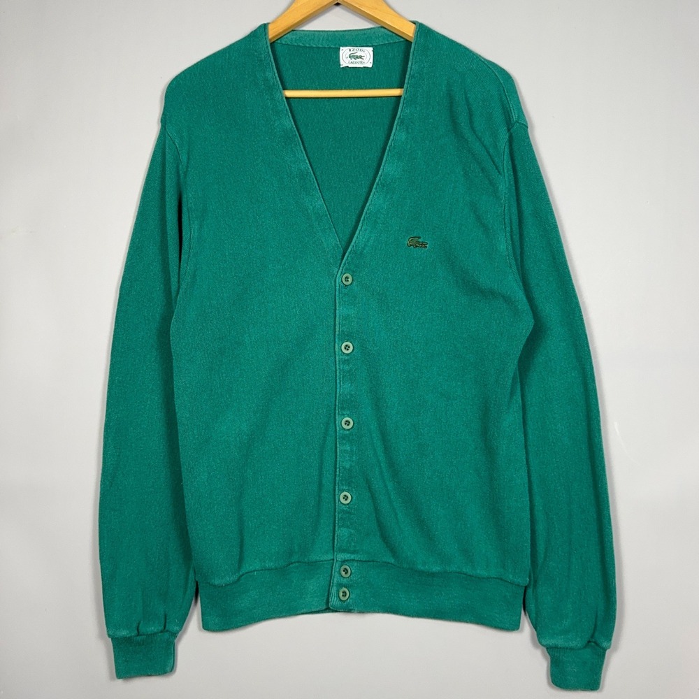 Vintage Izod Lacoste Cardigan Mens Size Large Kelly Green 80s Grandpa Golf Orlon